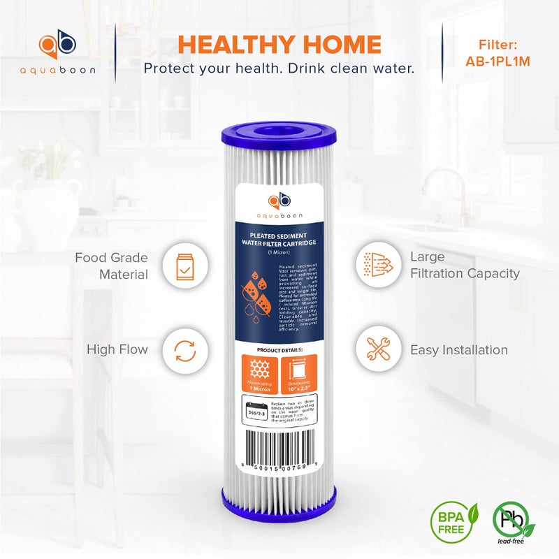 Aquaboon 1 Micron Pleated Water Filter 10 x 2.5 - Whole House Sediment Filter Replacement Cartridge Compatible with WFPFC3002, WHKF-WHPL, 6-Pack - Image 4